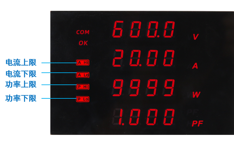 电流、功率上下限设置及报警功能